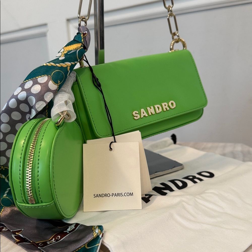 Sandro Bag Mini Totemo Green Leather Shoulder Bag Set